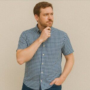 Robert Graham X Navy Blue Gingham Check Short Sleeve Shirt XL